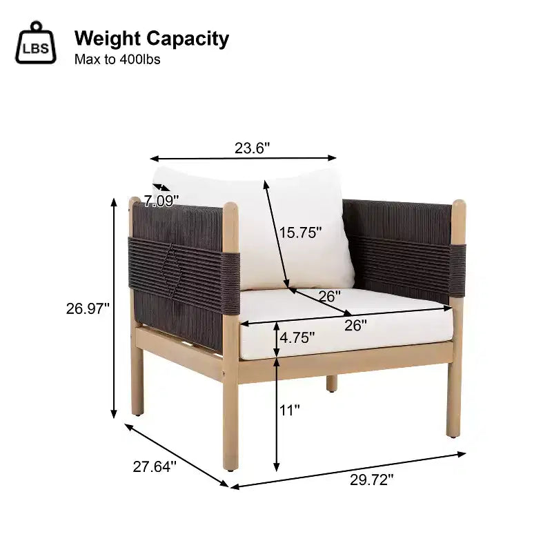 Fauteuil de jardin moderne en bois d'acacia Seungho avec tressage en corde diamant et coussins Christopher Knight Home
