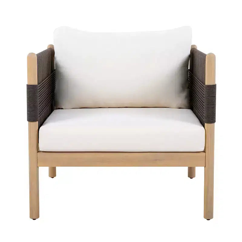 Fauteuil de jardin moderne en bois d'acacia Seungho avec tressage en corde diamant et coussins Christopher Knight Home