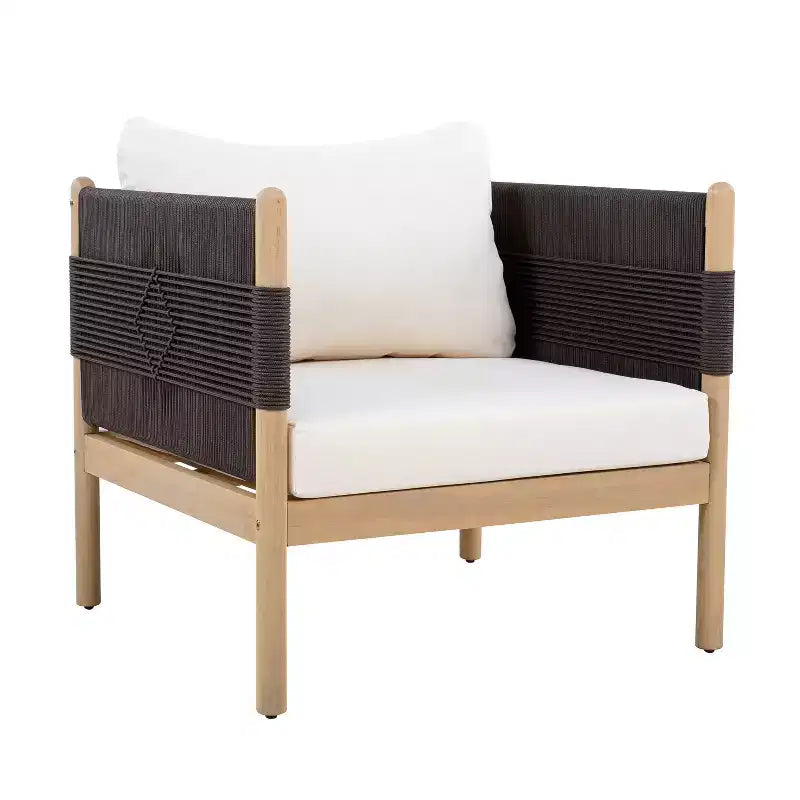Fauteuil de jardin moderne en bois d'acacia Seungho avec tressage en corde diamant et coussins Christopher Knight Home
