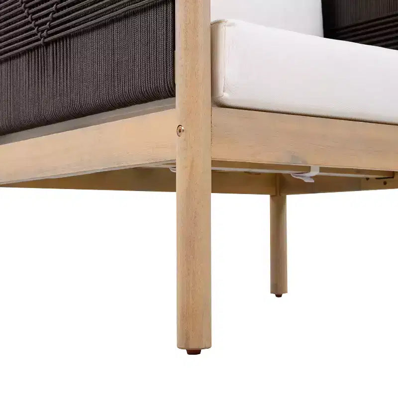 Fauteuil de jardin moderne en bois d'acacia Seungho avec tressage en corde diamant et coussins Christopher Knight Home
