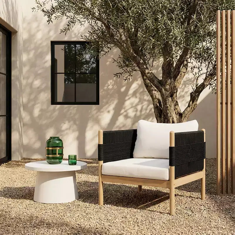 Christopher Knight Home Seungho Modern Outdoor Acacia Wood Club Chair with Diamond Rope Weave and Cushions
