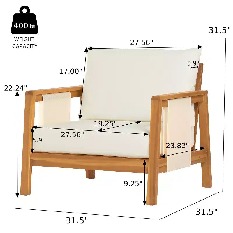 Christopher Knight Home Bernice — Lot de 2 fauteuils de jardin modernes en bois d'acacia avec coussins épais