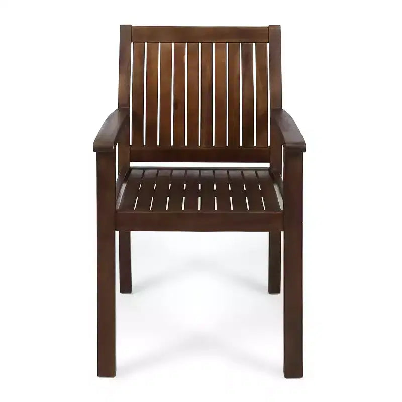 MAYEERTY Lot de 2 chaises de salle à manger d'extérieur en bois d'acacia, sièges de patio à lattes rustiques pour la détente estivale