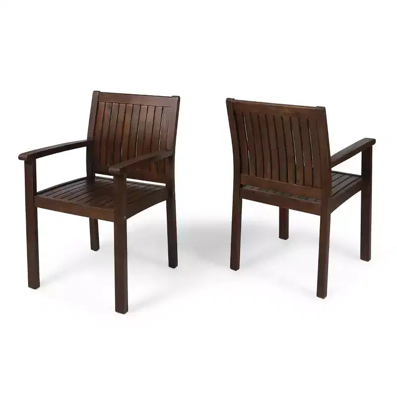 MAYEERTY Lot de 2 chaises de salle à manger d'extérieur en bois d'acacia, sièges de patio à lattes rustiques pour la détente estivale