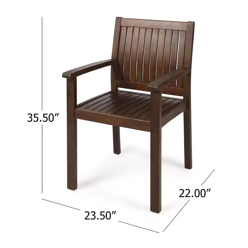 MAYEERTY Lot de 2 chaises de salle à manger d'extérieur en bois d'acacia, sièges de patio à lattes rustiques pour la détente estivale