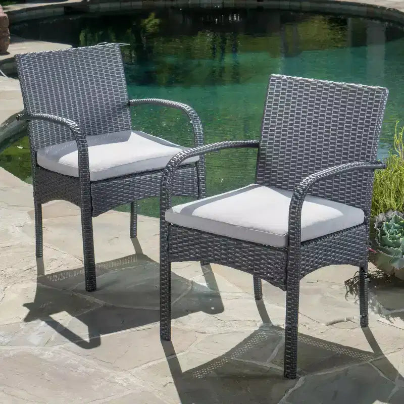 Chaise de salle à manger extérieure MAYEERTY 2 pièces coussinée, chaise à cadre en aluminium et résine tressée résistante aux UV