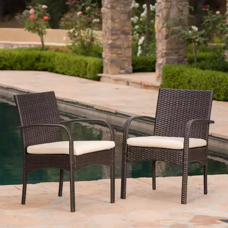 Chaise de salle à manger extérieure MAYEERTY 2 pièces coussinée, chaise à cadre en aluminium et résine tressée résistante aux UV