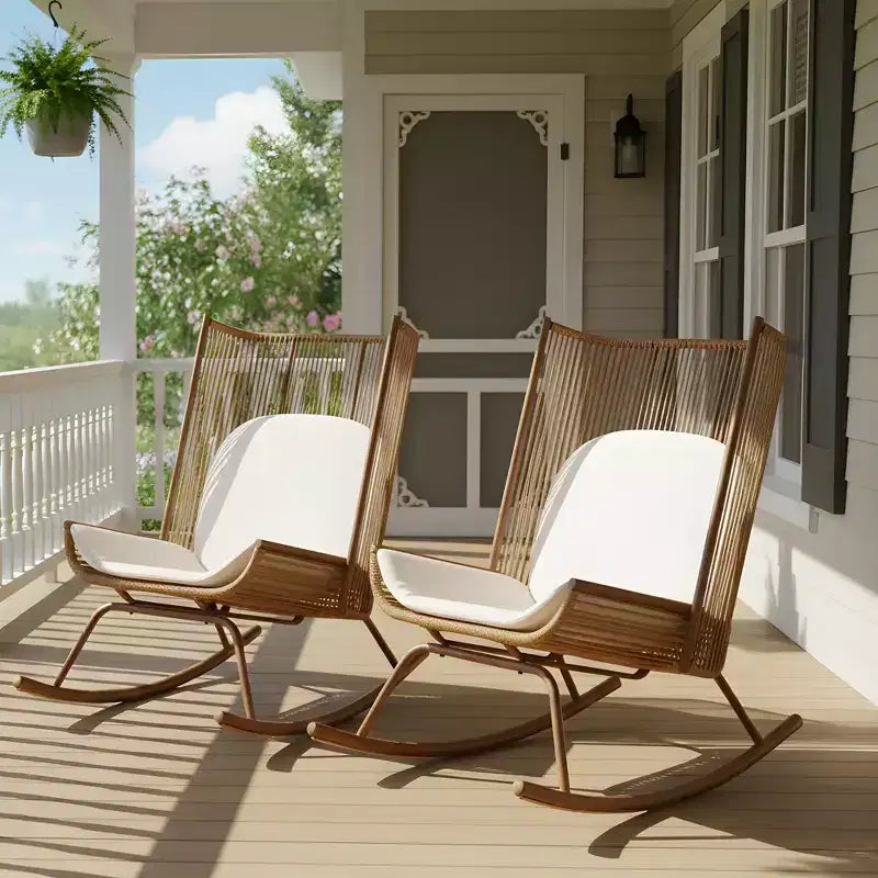Christopher Knight Home Katerina Chaises à bascule d'extérieur en rotin tressé de style rustique avec coussins (lot de 2)