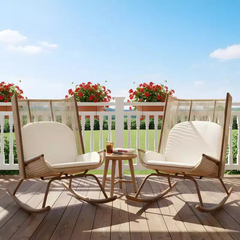 Christopher Knight Home Katerina Chaises à bascule d'extérieur en rotin tressé de style rustique avec coussins (lot de 2)