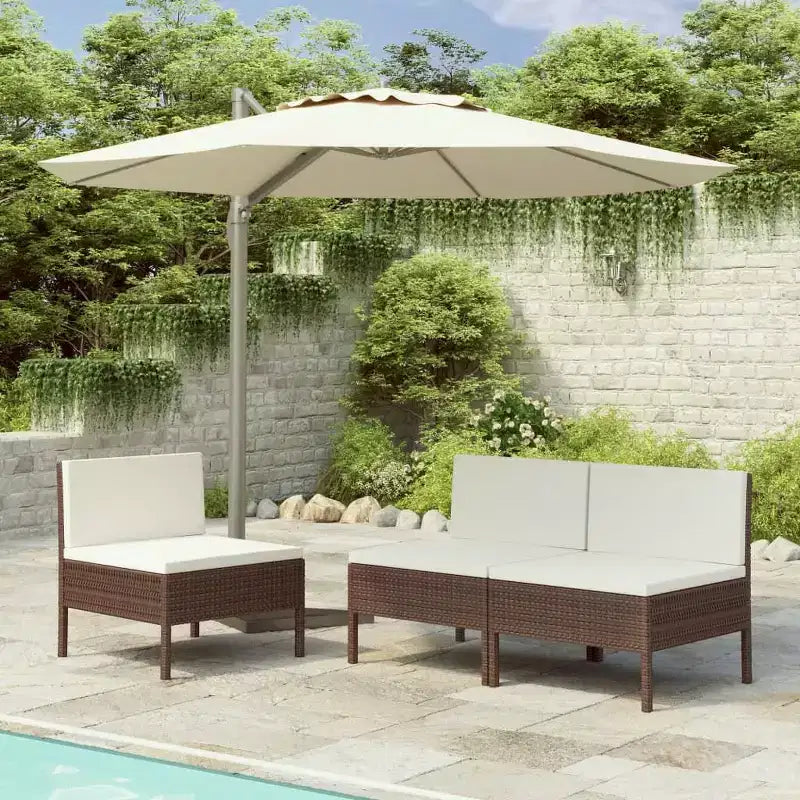 vidaXL Chaises de patio 3 pcs Chaise de conversation en rotin avec coussins Poly rotin