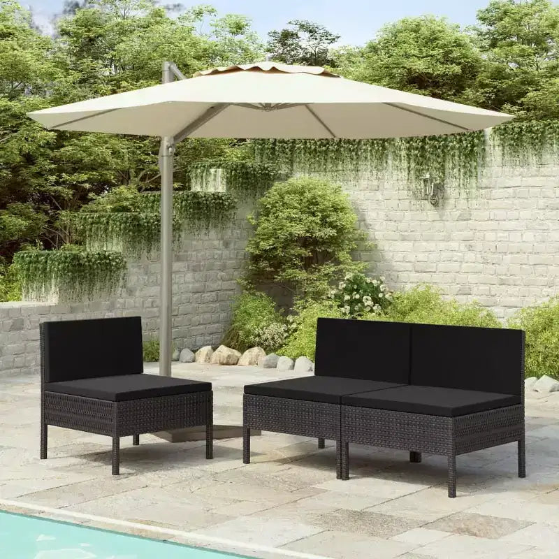 vidaXL Chaises de patio 3 pcs Chaise de conversation en rotin avec coussins Poly rotin