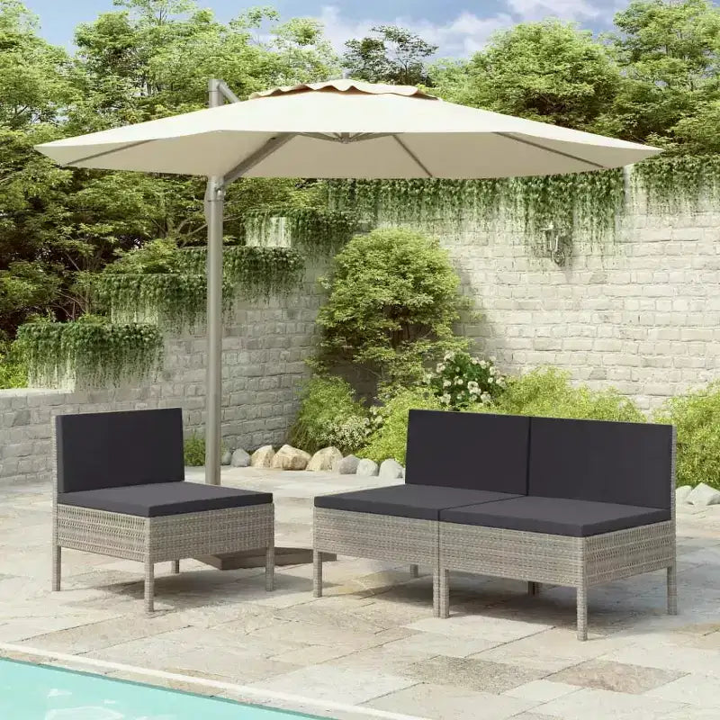 vidaXL Chaises de patio 3 pcs Chaise de conversation en rotin avec coussins Poly rotin