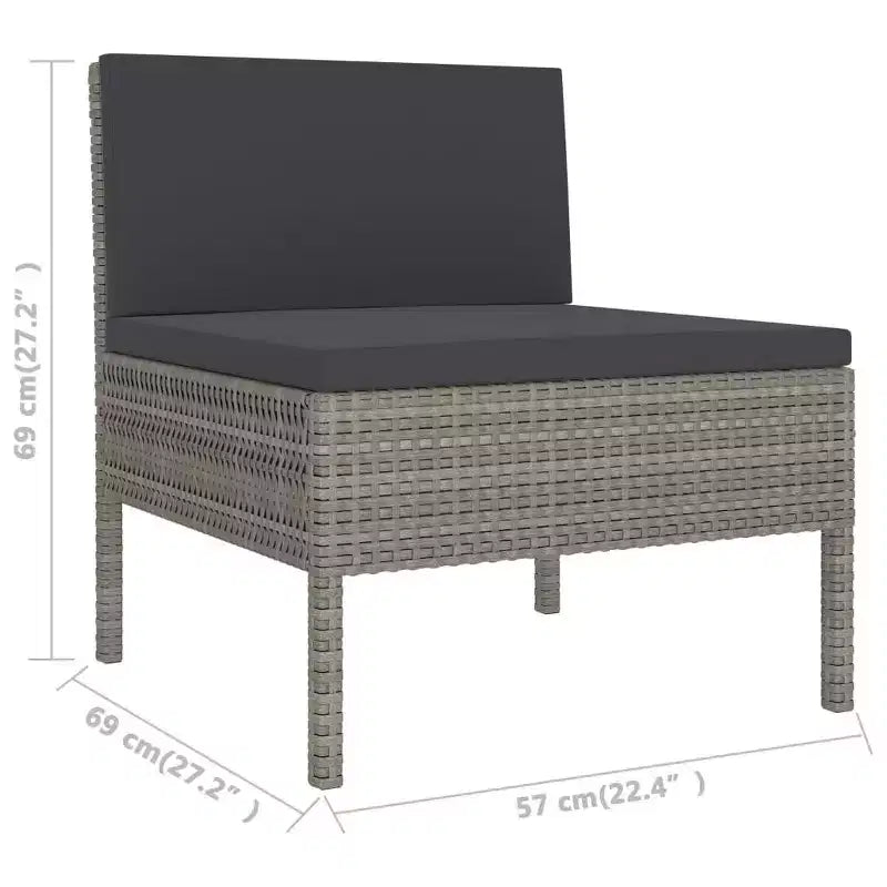 vidaXL Chaises de patio 3 pcs Chaise de conversation en rotin avec coussins Poly rotin