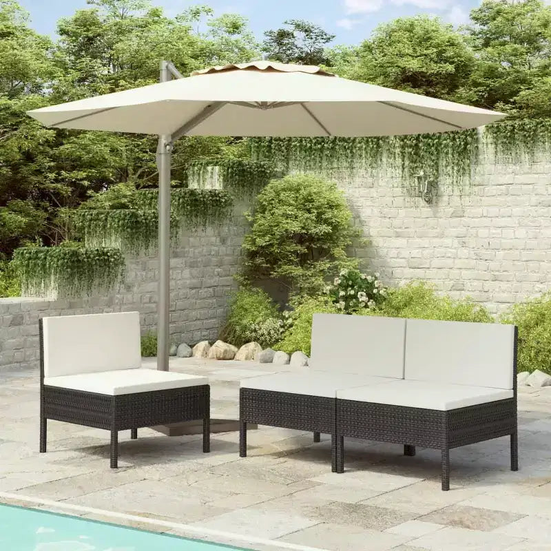 vidaXL Chaises de patio 3 pcs Chaise de conversation en rotin avec coussins Poly rotin