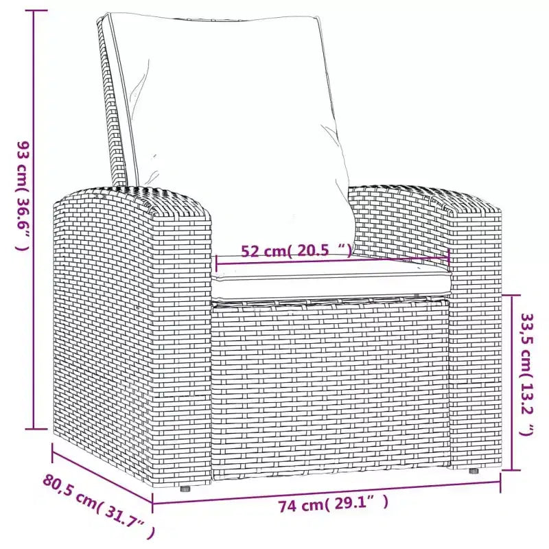 vidaXL Chaise longue de jardin en rotin PE, fauteuil simple