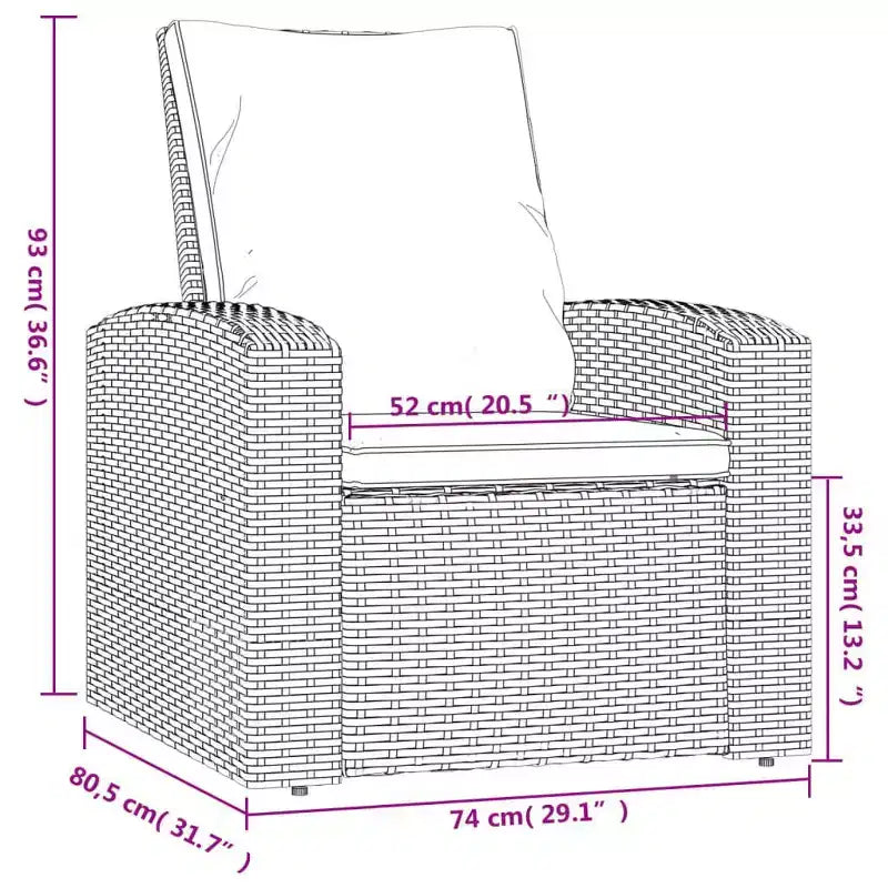 vidaXL Chaise longue de jardin en rotin PE, fauteuil simple