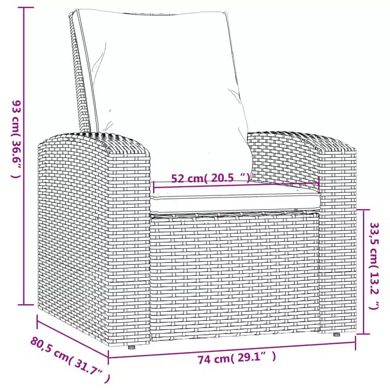 vidaXL Chaise longue de jardin en rotin PE, fauteuil simple