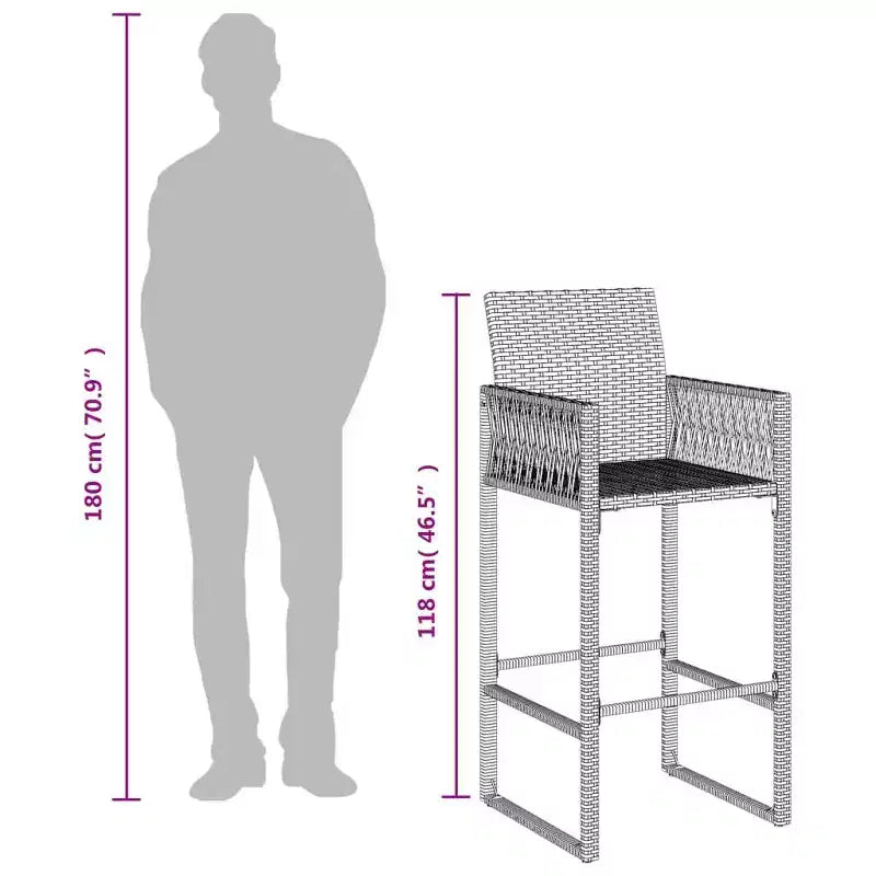 vidaXL Tabouret de bar de jardin, résine tressée, acier laqué, 100 % polyester