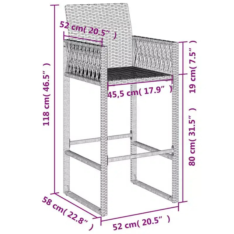 vidaXL Tabouret de bar de jardin, résine tressée, acier laqué, 100 % polyester