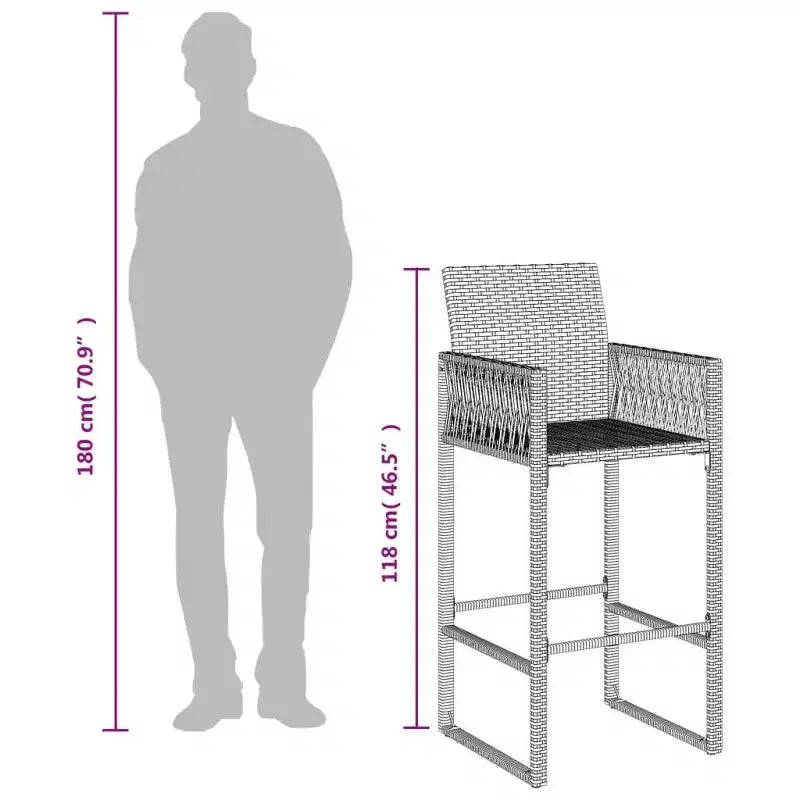 vidaXL Tabouret de bar de jardin, résine tressée, acier laqué, 100 % polyester
