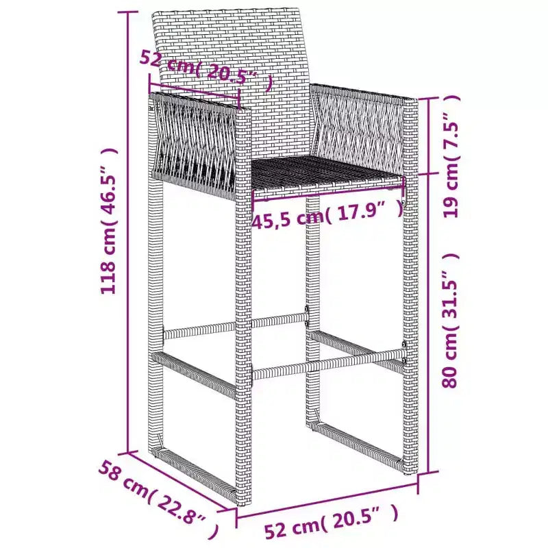 vidaXL Tabouret de bar de jardin, résine tressée, acier laqué, 100 % polyester