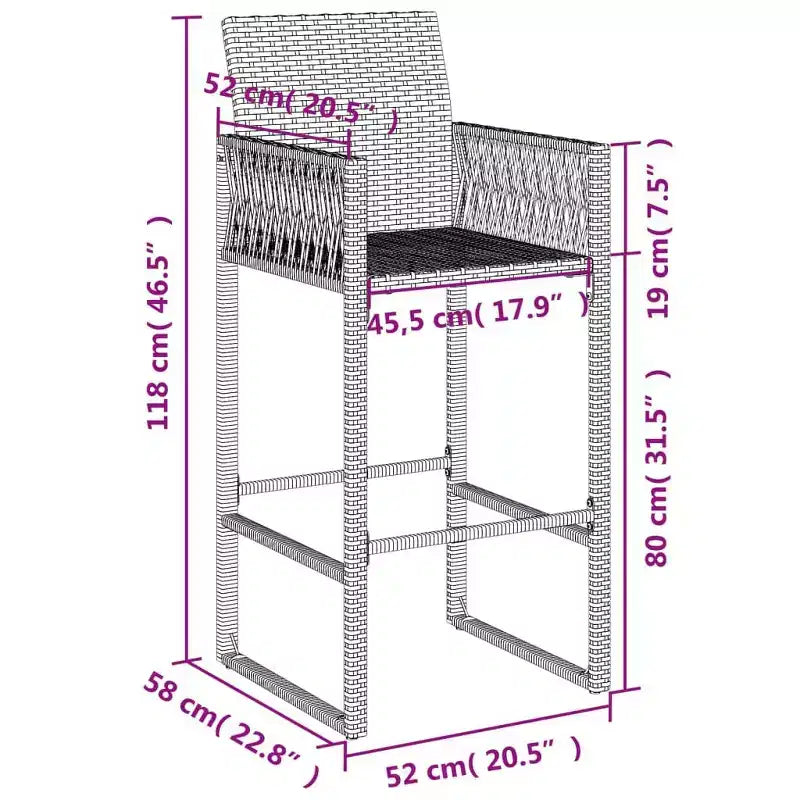 vidaXL Tabouret de bar de jardin, résine tressée, acier laqué, 100 % polyester