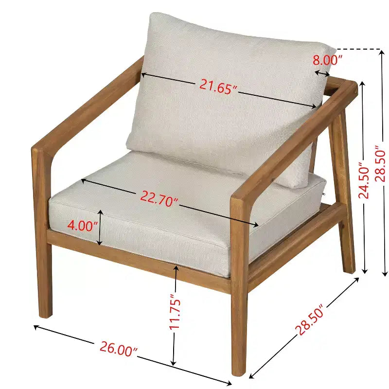 Ensemble de 2 chaises de club d'extérieur en bois d'acacia avec coussins, teck+beige - ModernLuxe
