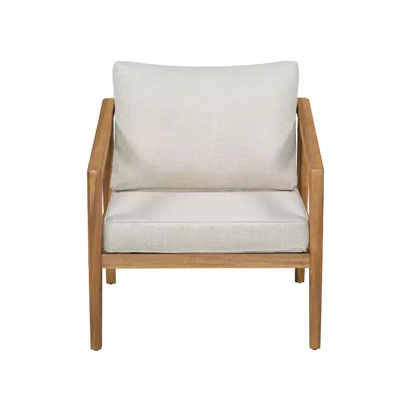 Ensemble de 2 chaises de club d'extérieur en bois d'acacia avec coussins, teck+beige - ModernLuxe