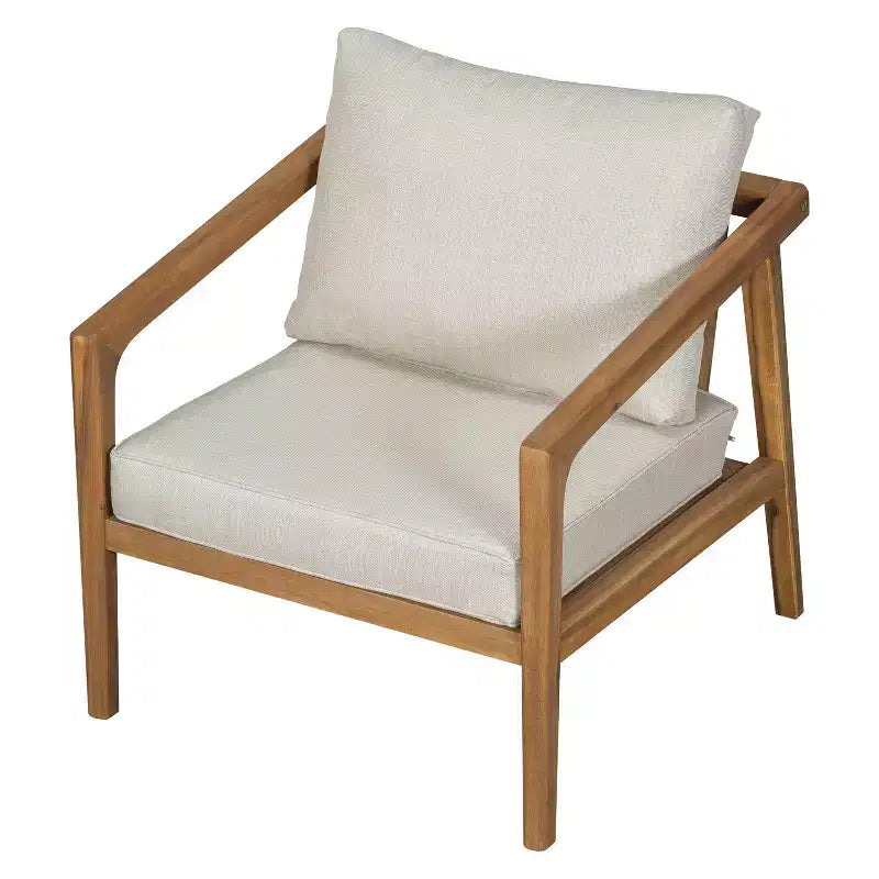 Ensemble de 2 chaises de club d'extérieur en bois d'acacia avec coussins, teck+beige - ModernLuxe