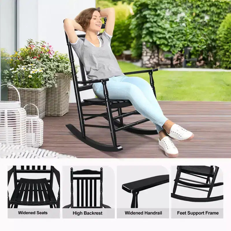 Karl Home | Chaises à bascule de patio en bois massif tourné (lot de 2)
