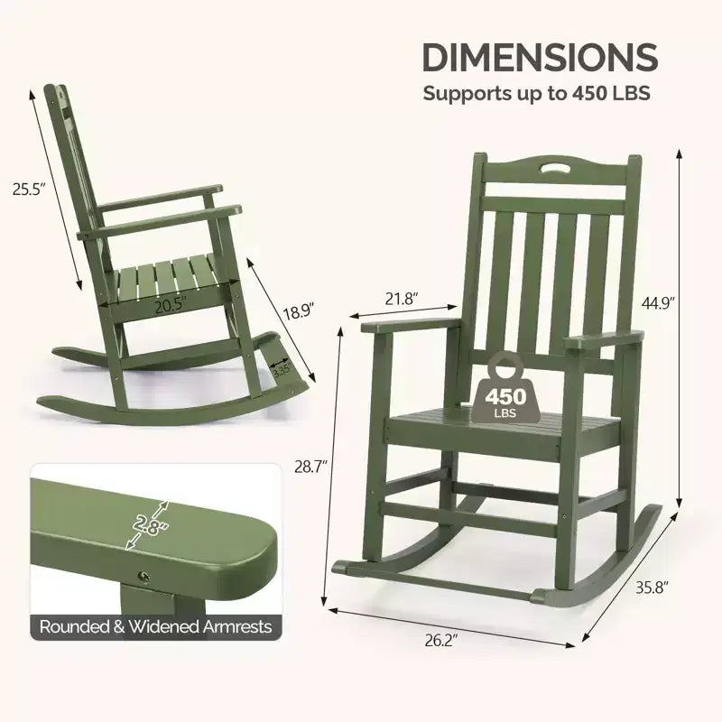 Karl Home | Chaises à bascule de patio en bois massif avec repose-pieds (ensemble de 2)