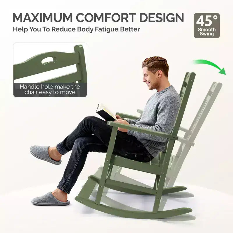 Karl Home | Chaises à bascule de patio en bois massif avec repose-pieds (ensemble de 2)