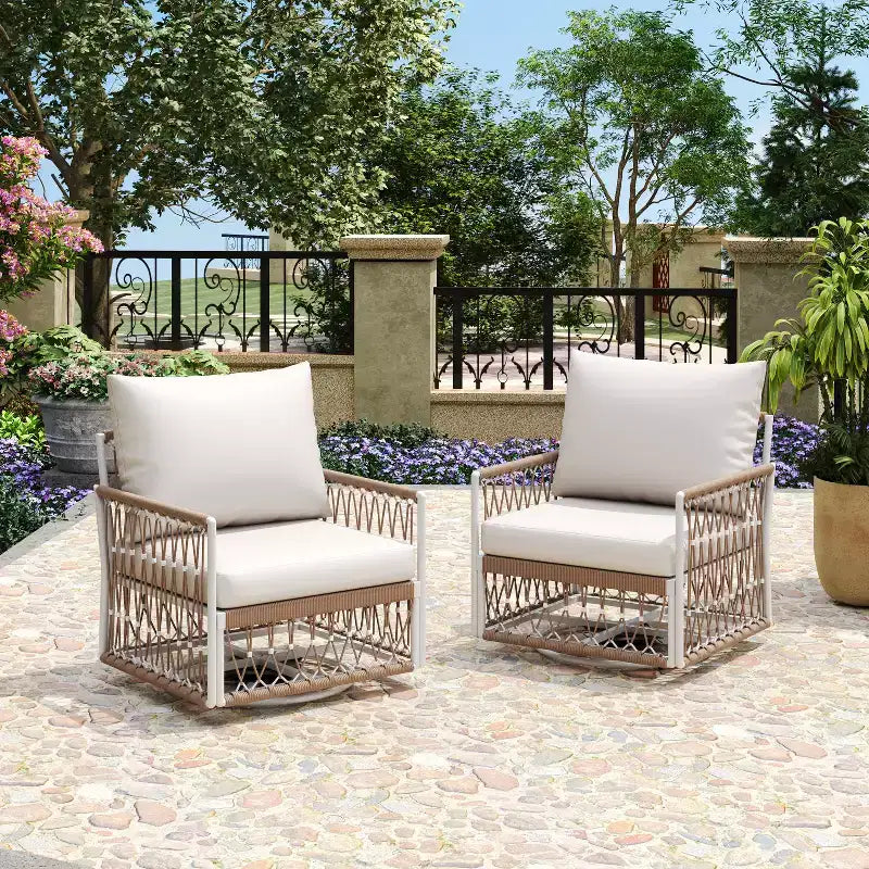 Lot de 2 chaises longues d'extérieur pivotantes à 360° pour patio, fauteuil bohème avec coussin imperméable et cadre résistant aux intempéries -ModernLuxe