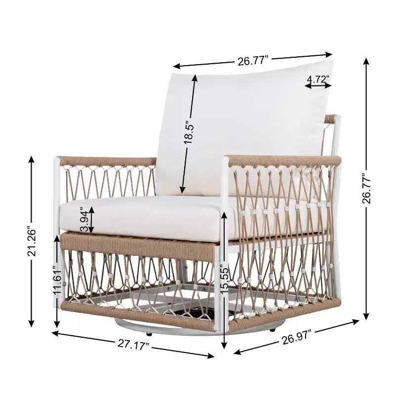 Lot de 2 chaises longues d'extérieur pivotantes à 360° pour patio, fauteuil bohème avec coussin imperméable et cadre résistant aux intempéries -ModernLuxe