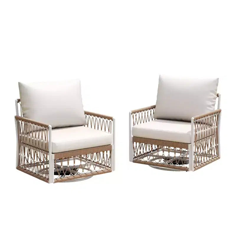Lot de 2 chaises longues d'extérieur pivotantes à 360° pour patio, fauteuil bohème avec coussin imperméable et cadre résistant aux intempéries -ModernLuxe