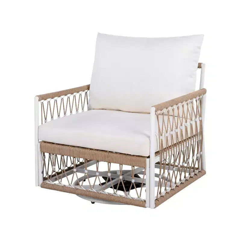 Lot de 2 chaises longues d'extérieur pivotantes à 360° pour patio, fauteuil bohème avec coussin imperméable et cadre résistant aux intempéries -ModernLuxe