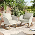 Set of 2 Contemporary Minimalist Beige Wicker Rocking Chairs with Soft Cushions, for Indoor and Outdoor Use