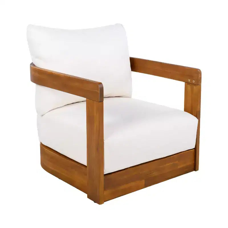 Fauteuil de jardin haut de gamme en bois d'acacia avec design incurvé, coussins résistants à l'eau, pour terrasse