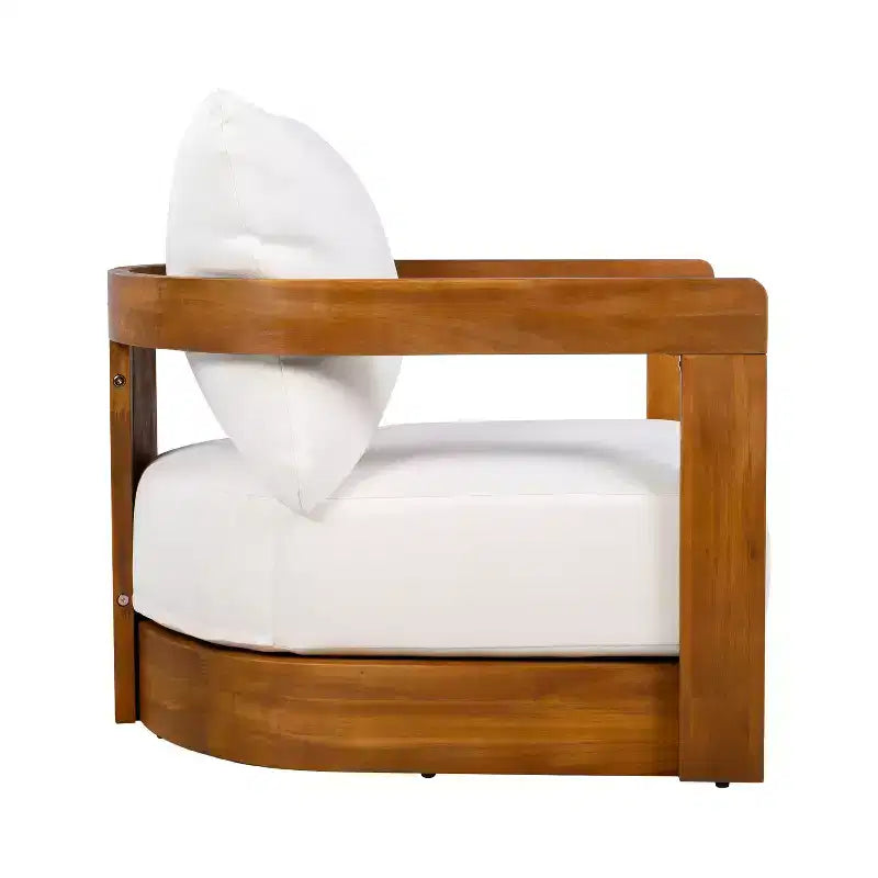 Fauteuil de jardin haut de gamme en bois d'acacia avec design incurvé, coussins résistants à l'eau, pour terrasse