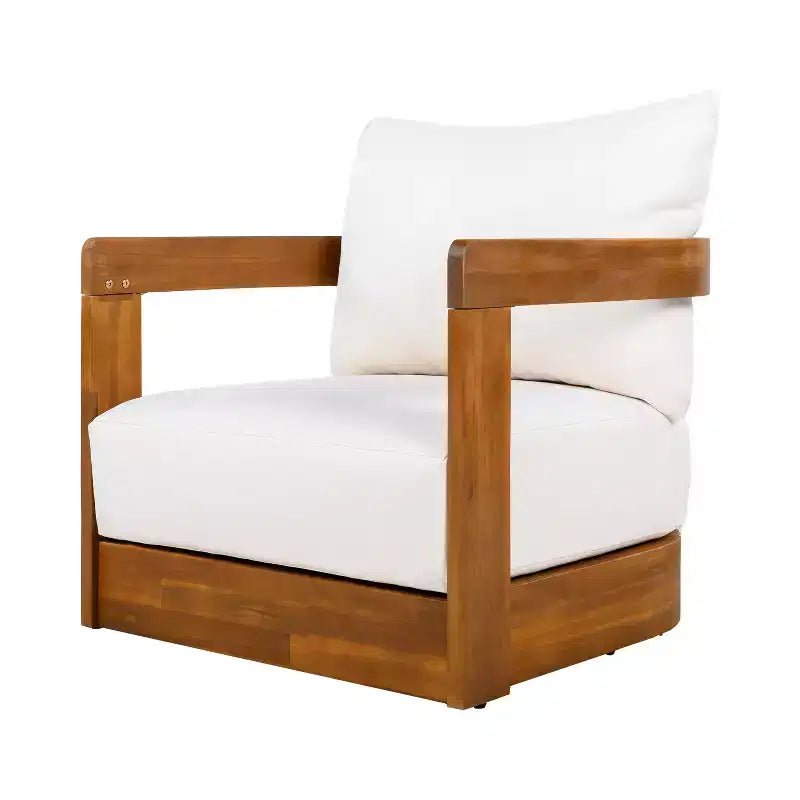 Fauteuil de jardin haut de gamme en bois d'acacia avec design incurvé, coussins résistants à l'eau, pour terrasse