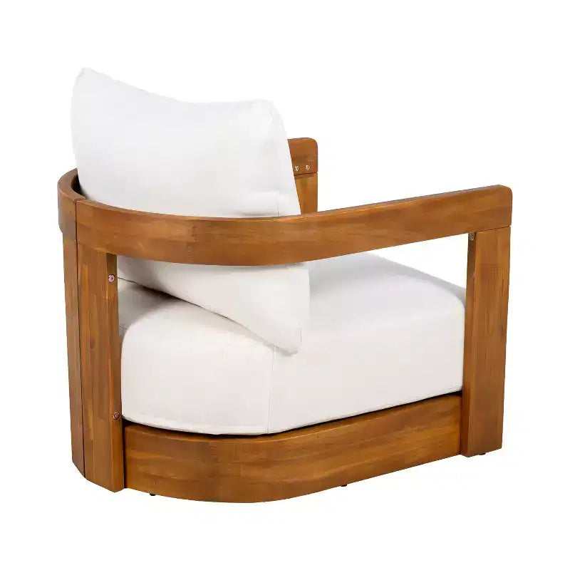 Fauteuil de jardin haut de gamme en bois d'acacia avec design incurvé, coussins résistants à l'eau, pour terrasse