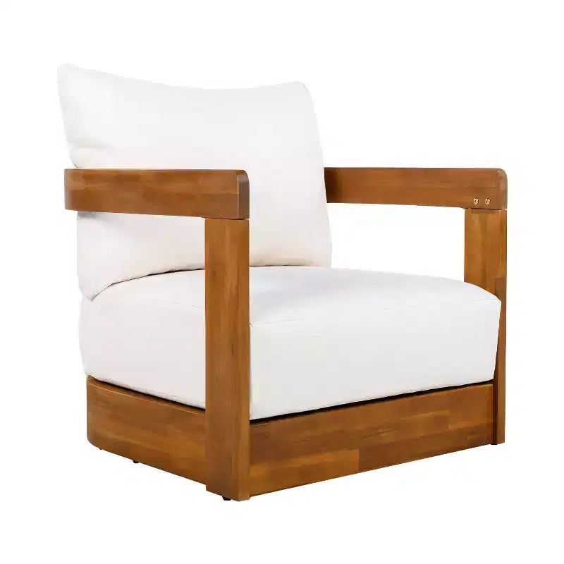 Fauteuil de jardin haut de gamme en bois d'acacia avec design incurvé, coussins résistants à l'eau, pour terrasse