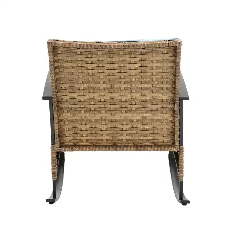 Ensemble de 3 fauteuils à bascule d'extérieur en rotin Zeus et Ruta, chaises de jardin avec coussins, gris