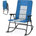Gymax Large Foldable Rocking Chair with Metal Frame Armrests and Side Pocket for Outdoor Backyard Use