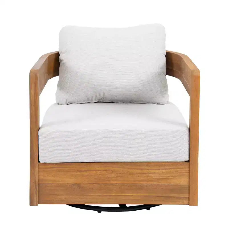 Fauteuil d'appoint pivotant d'extérieur ModernLuxe, fauteuil de jardin avec coussins épais, fauteuil pivotant moderne, cadre en bois d'acacia