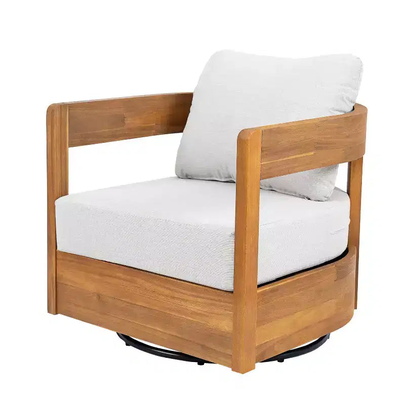 Fauteuil d'appoint pivotant d'extérieur ModernLuxe, fauteuil de jardin avec coussins épais, fauteuil pivotant moderne, cadre en bois d'acacia