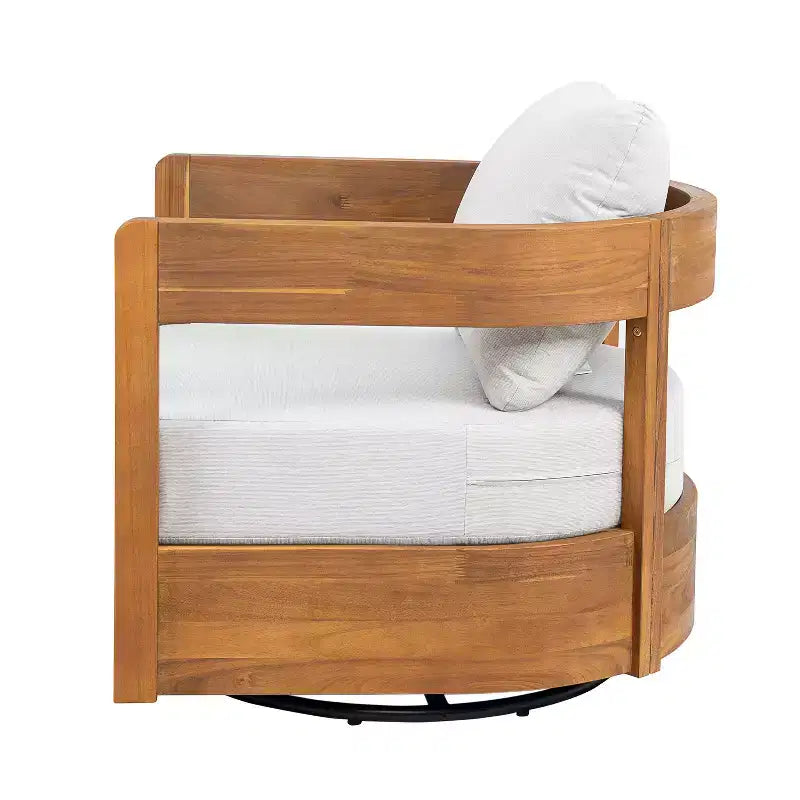 Fauteuil d'appoint pivotant d'extérieur ModernLuxe, fauteuil de jardin avec coussins épais, fauteuil pivotant moderne, cadre en bois d'acacia