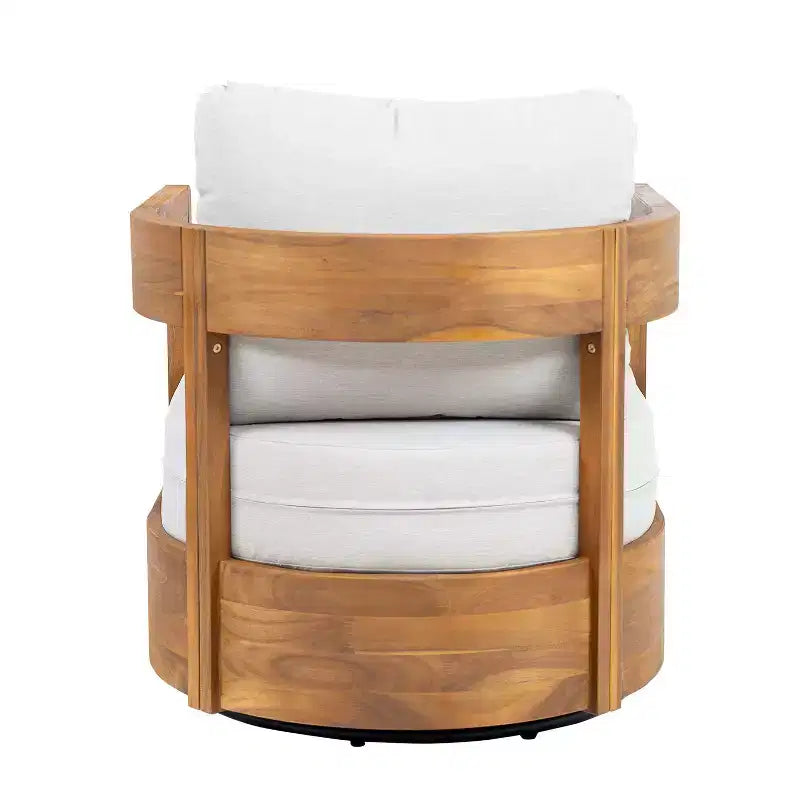 Fauteuil d'appoint pivotant d'extérieur ModernLuxe, fauteuil de jardin avec coussins épais, fauteuil pivotant moderne, cadre en bois d'acacia