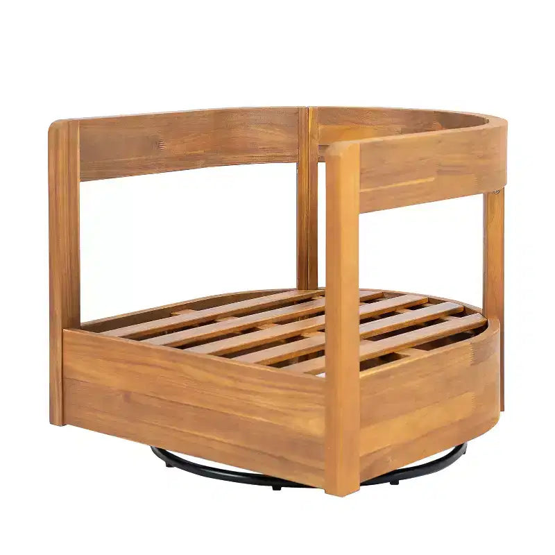 Fauteuil d'appoint pivotant d'extérieur ModernLuxe, fauteuil de jardin avec coussins épais, fauteuil pivotant moderne, cadre en bois d'acacia