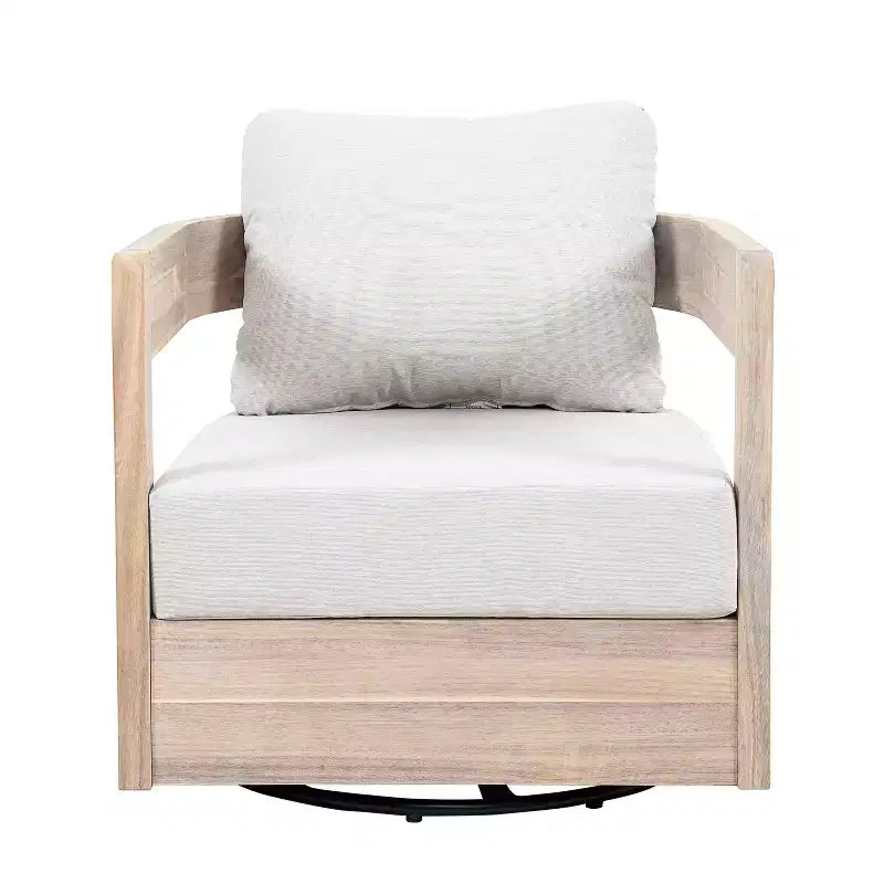 Fauteuil d'appoint pivotant d'extérieur ModernLuxe, fauteuil de jardin avec coussins épais, fauteuil pivotant moderne, cadre en bois d'acacia